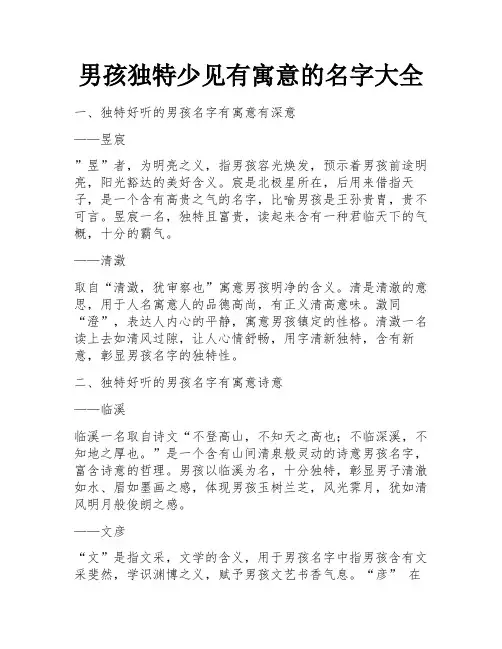 男孩独特少见有寓意的名字大全