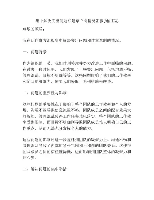 集中解决突出问题和建章立制情况汇报(通用篇)