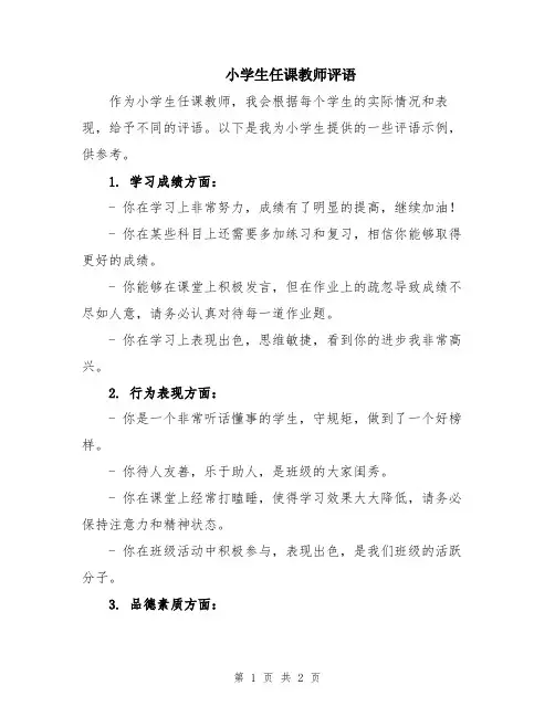 小学生任课教师评语