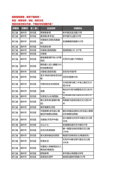新版浙江省湖州市安吉县保健品企业公司商家户名录单联系方式地址大全81家