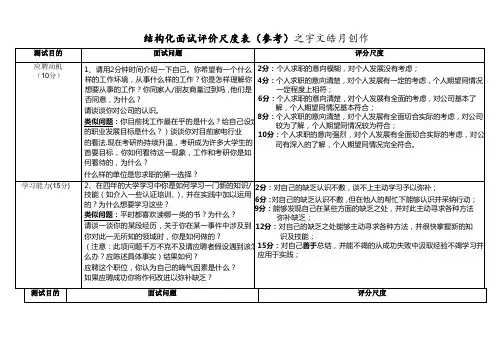 结构化面试评价标准表