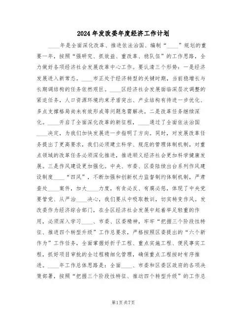 2024年发改委年度经济工作计划(二篇)