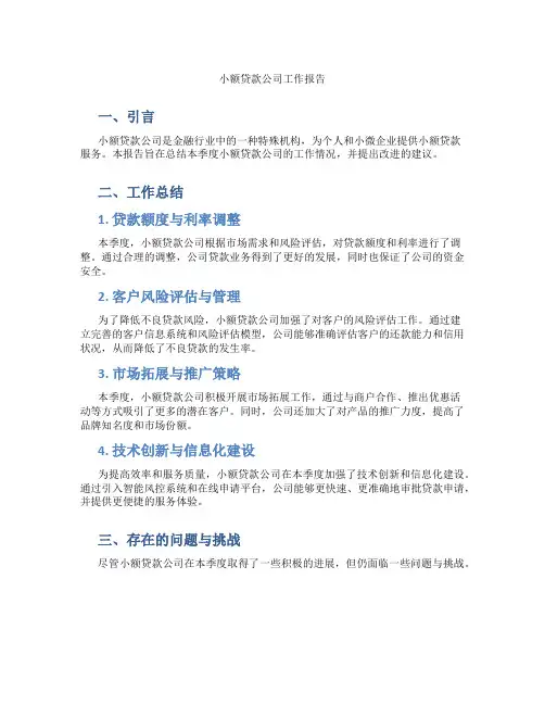 小额贷款公司工作报告
