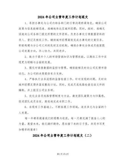 2024年公司主管年度工作计划范文（三篇）