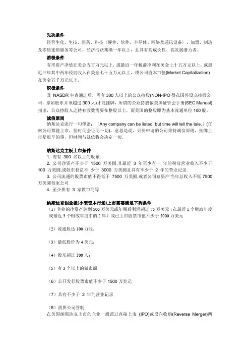 美国纳斯达克上市条件