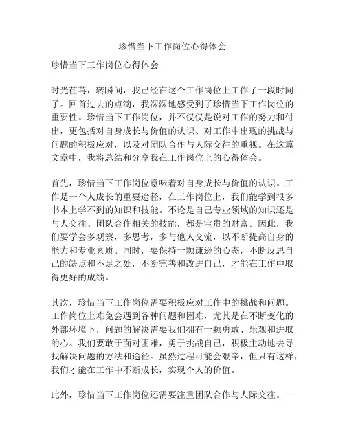 珍惜当下工作岗位心得体会