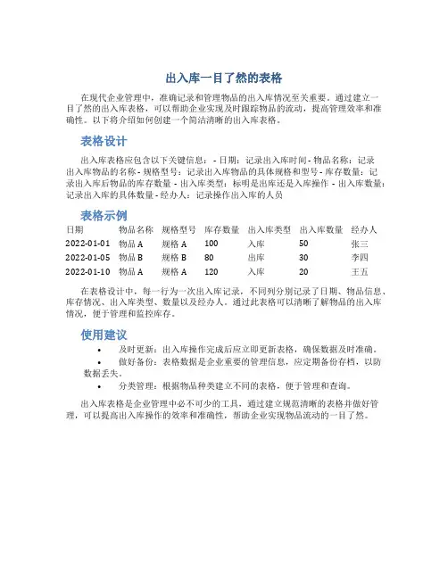 出入库一目了然的表格