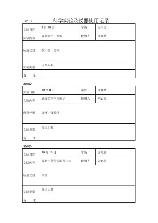 科学实验及仪器使用记录
