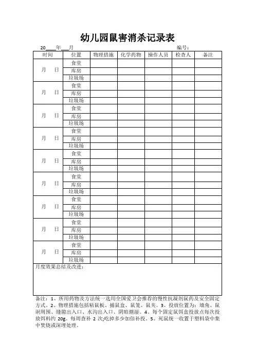 幼儿园鼠害消杀记录表