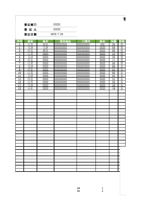 常住人口登记表模板