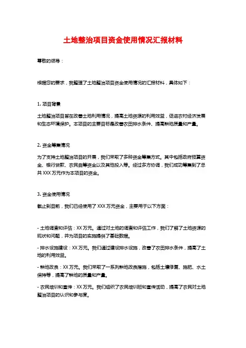 土地整治项目资金使用情况汇报材料