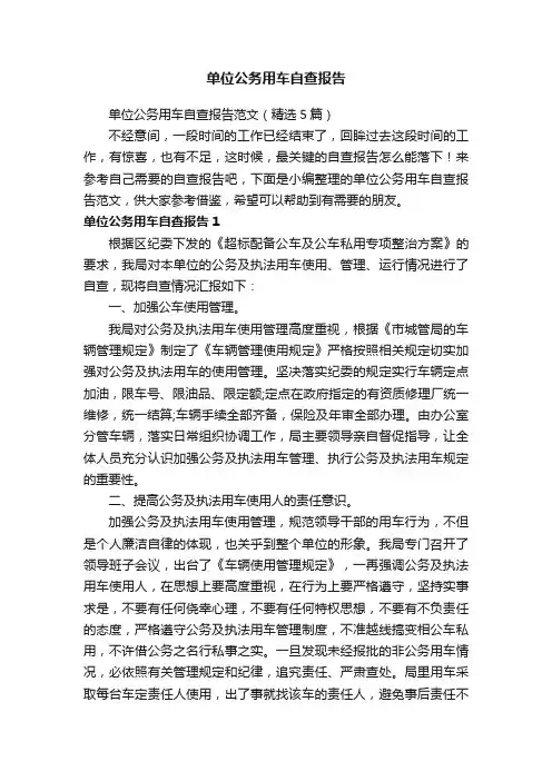 单位公务用车自查报告范文（精选5篇）