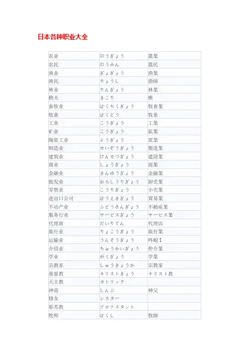 日本各种职业大全(中日)