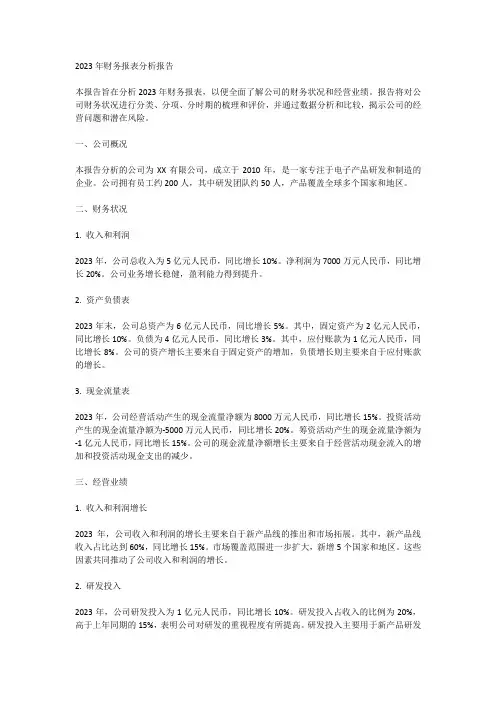 2023年财务报表分析