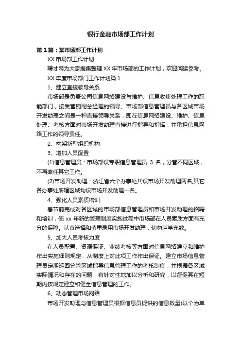银行金融市场部工作计划