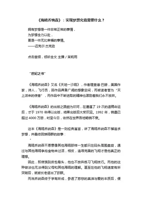 《海鸥乔纳森》：实现梦想究竟需要什么？