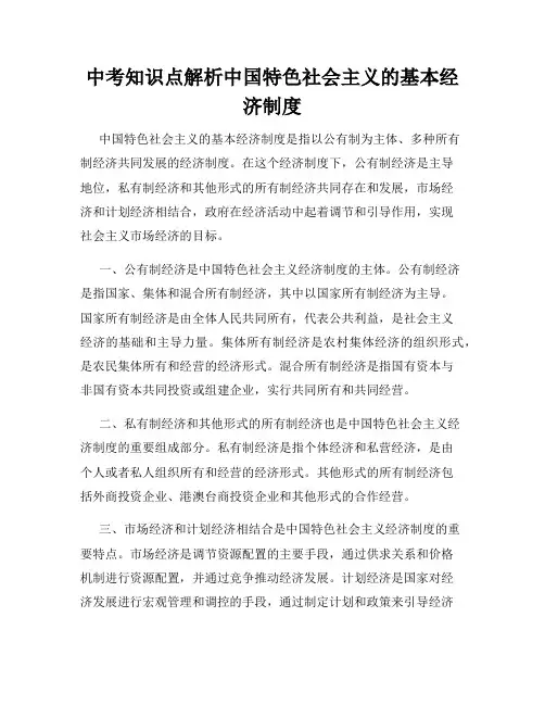 中考知识点解析中国特色社会主义的基本经济制度