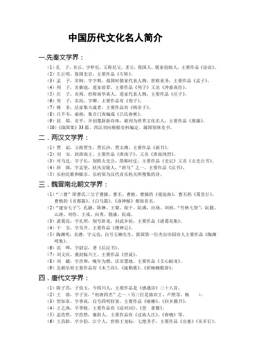 中国历代文化名人简介