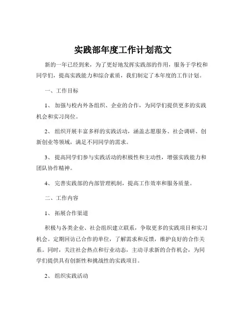 实践部年度工作计划范文