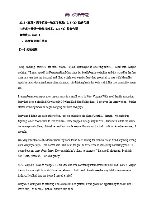 高考英语一轮复习教案2.3(b)经典句型 含答案