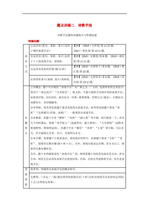 高考语文 考前三月冲刺 阅读与鉴赏 第2章 古诗鉴赏 题点训练二 诗歌手法讲练