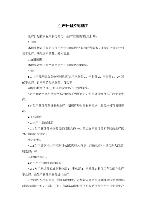 生产计划控制程序