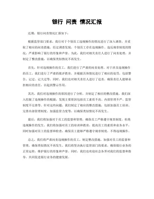 银行 问责 情况汇报