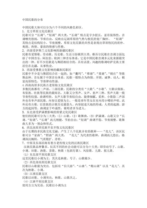 中国民歌的分布