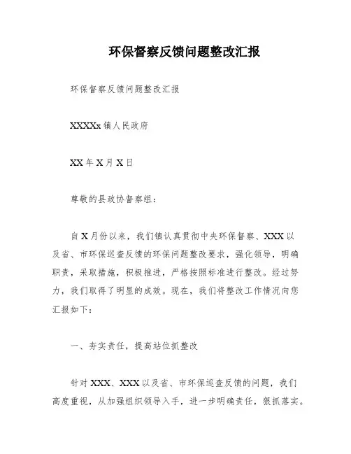 环保督察反馈问题整改汇报