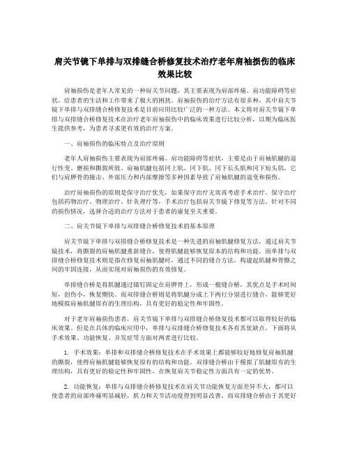 肩关节镜下单排与双排缝合桥修复技术治疗老年肩袖损伤的临床效果比较