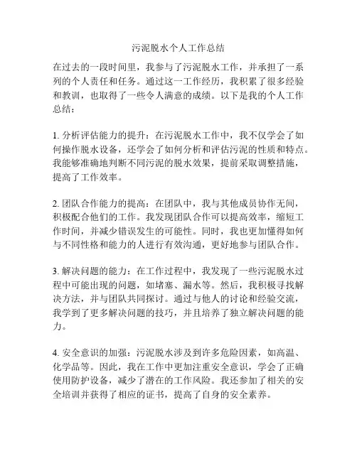 污泥脱水个人工作总结