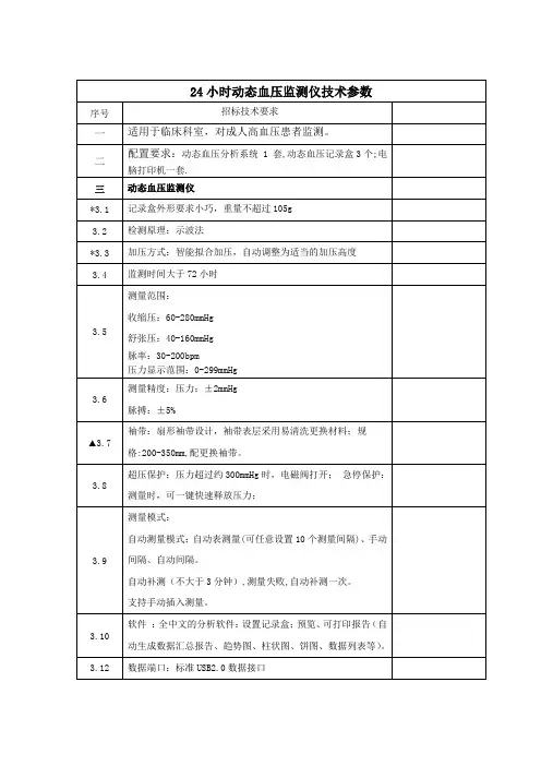 24小时动态血压监测仪技术参数