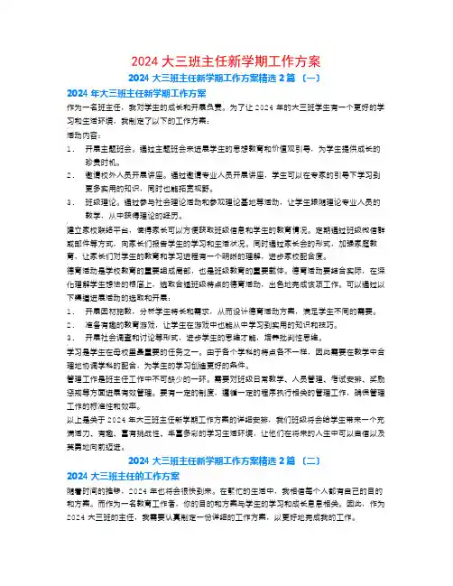 2024大三班主任新学期工作计划2篇
