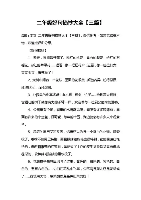 二年级好句摘抄大全【三篇】