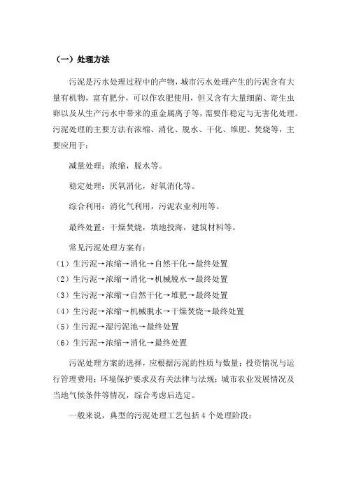 污泥处理的方法与目标