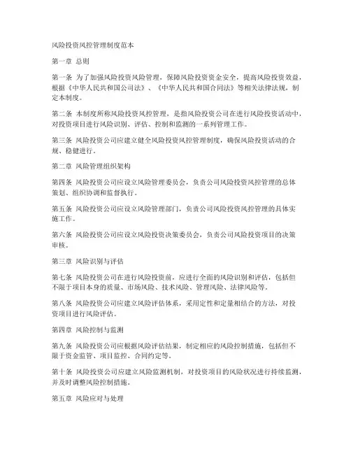 风险投资风控管理制度范本