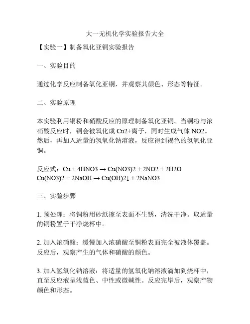 大一无机化学实验报告大全