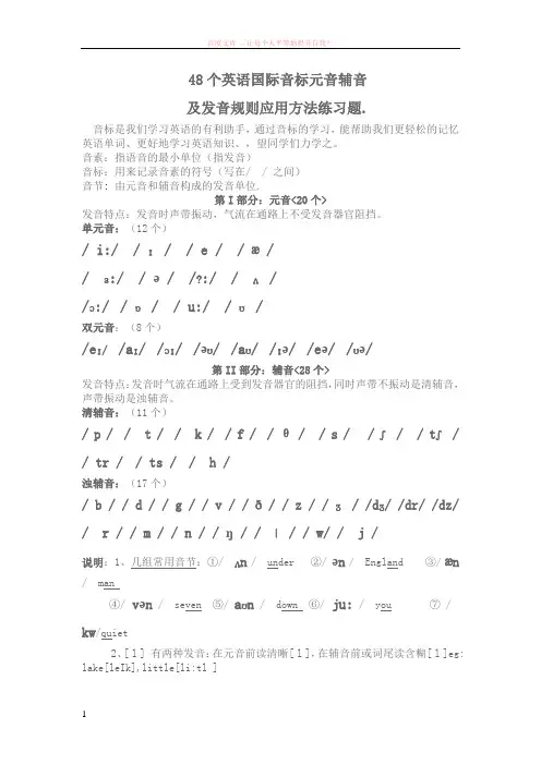 48个英语国际音标元音辅音及发音规则应用方法练习题 (1)