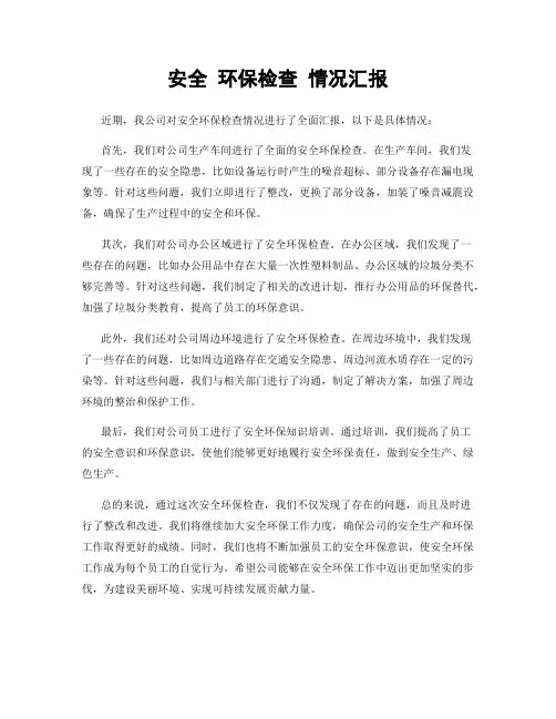 安全 环保检查 情况汇报