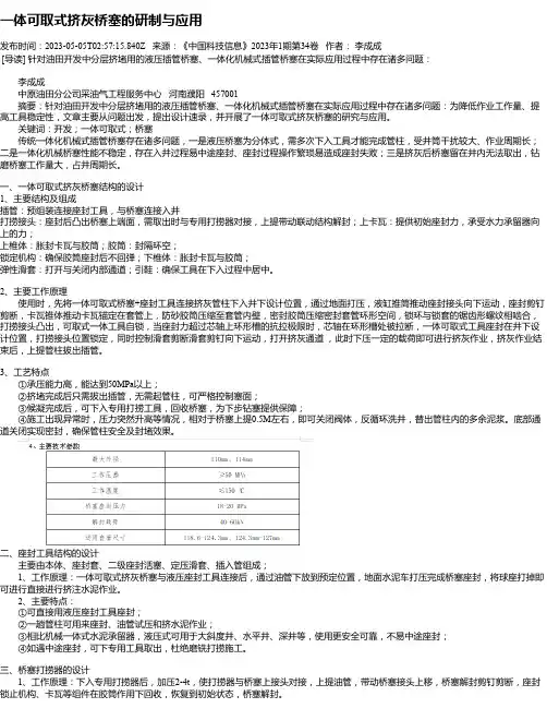 一体可取式挤灰桥塞的研制与应用