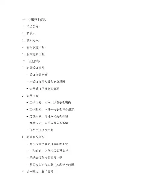 劳动合同自查整改台账模板