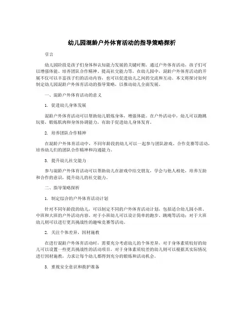 幼儿园混龄户外体育活动的指导策略探析