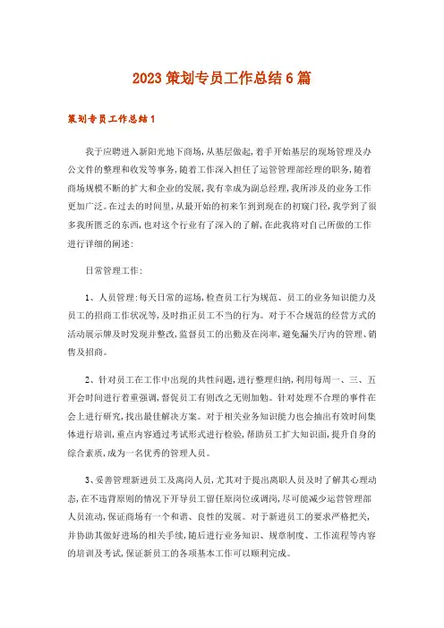 2023策划专员工作总结6篇