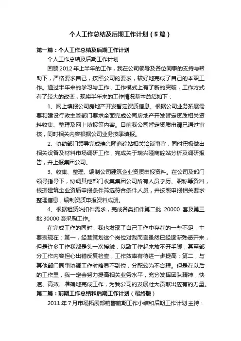 个人工作总结及后期工作计划（5篇）