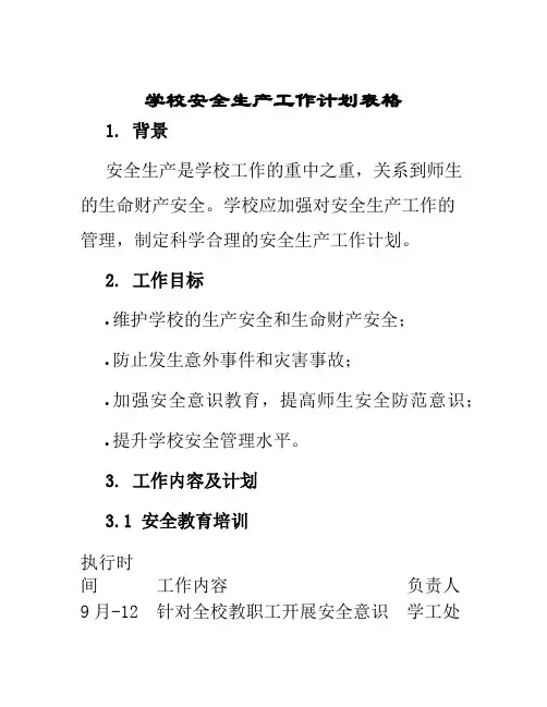 学校安全生产工作计划表格