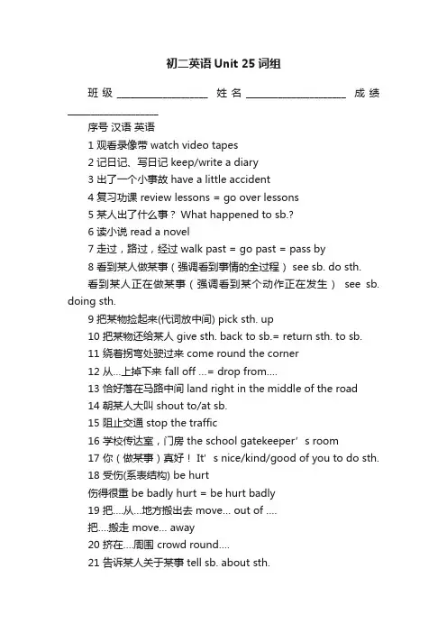 初二英语Unit25词组