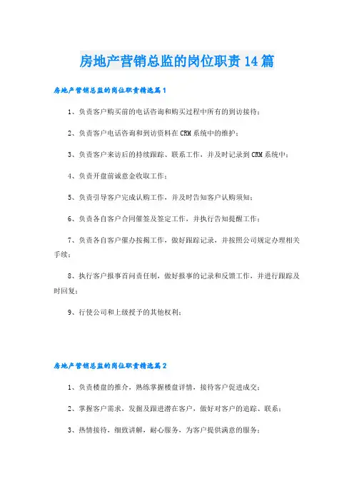 房地产营销总监的岗位职责14篇