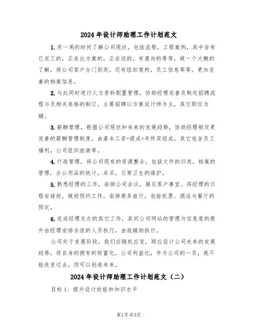 2024年设计师助理工作计划范文（二篇）