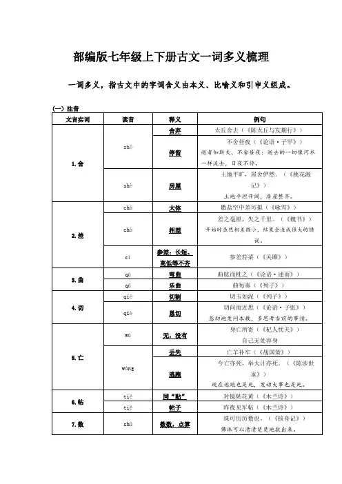 部编版上下册文言文实词一词多义