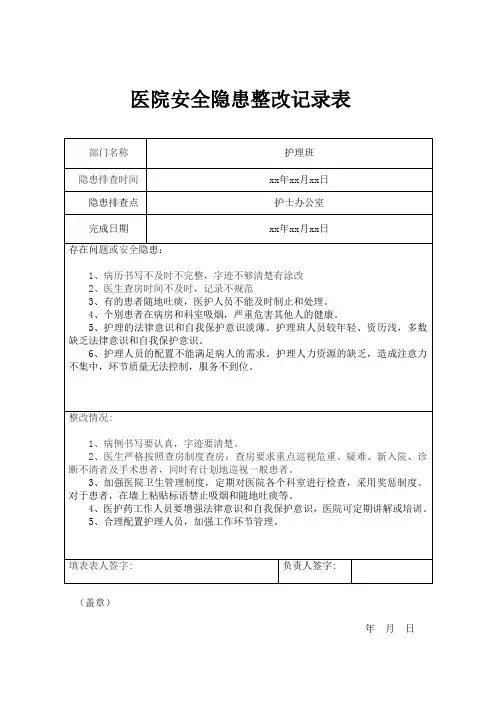 医疗安全隐患整改记录